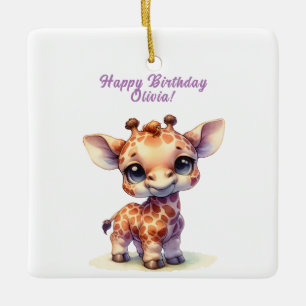 Niedliche Giraffe zum Geburtstag Keramikornament