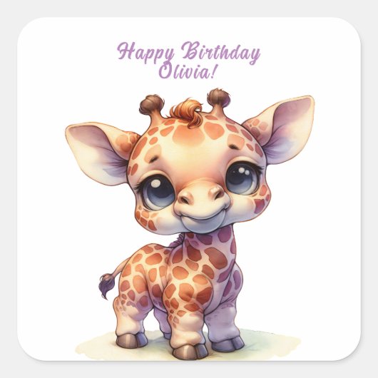 Niedliche Giraffe zum Geburtstag Quadratischer Aufkleber (Vorderseite)