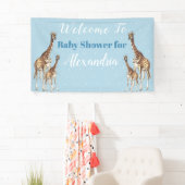 Niedliche Giraffen Blue Baby Shower Boy Watercolor Banner (Insitu)