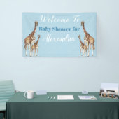 Niedliche Giraffen Blue Baby Shower Boy Watercolor Banner (Messeveranstaltung)