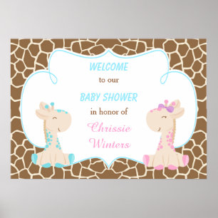 Niedliche Giraffen Gender Reveal oder Twins Baby S Poster