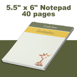 Niedliche Giraffen individuelle Name Grüne Kinder Notizblock