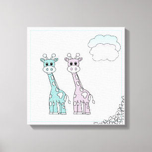 Niedliche Giraffen mit Herz und Wolken Leinwanddruck