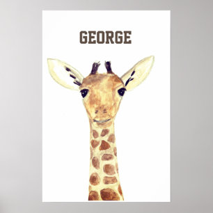 Niedliche Giraffentiere Aquarell Jungle Poster