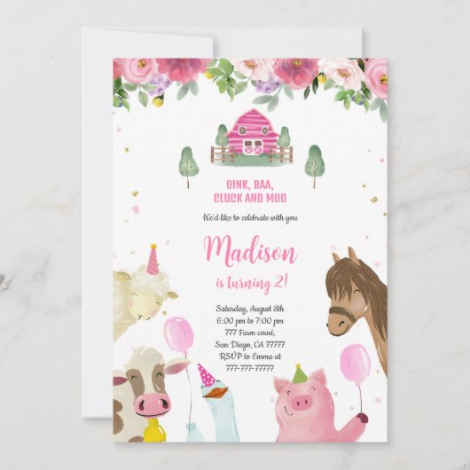 Niedliche Girl 2. Farm Geburtstag Einladung (Vorderseite)