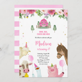 Niedliche Girl 2. Farm Geburtstag Einladung