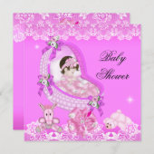 Niedliche Girl Baby Dusche Party Rosa Weiße Spitze Einladung (Vorne/Hinten)