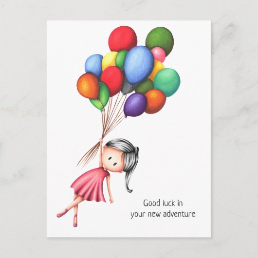 Niedliche Girl Balloons Personalisiert Abschied Postkarte (Vorderseite)