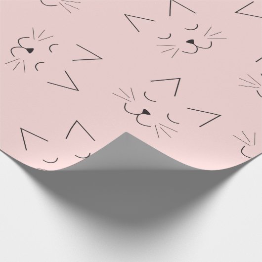 Niedliche Girl Black Kitty Cat Face Pink Pattern Geschenkpapier (Ecke)