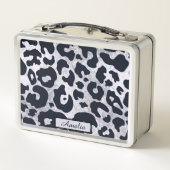 Niedliche Girl Black & Silver Leopard Print Custom Metall Brotdose (Rückseite)