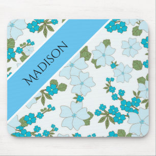 Niedliche Girl-Blume Personalisiert Name Blue Mous Mousepad
