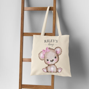Niedliche Girl Brown Bear Mit Monogramm Baby Totbe Tragetasche