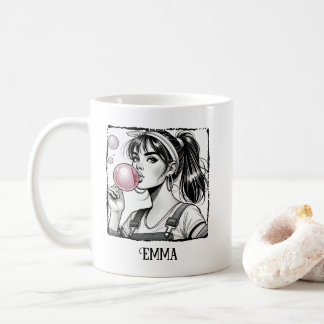 Niedliche Girl & Bubble, Comic Schwarz & Weiß, Fun Kaffeetasse