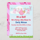 Niedliche Girl Clothesline Hearts Boho Baby Dusche Einladung (Vorne/Hinten)