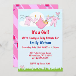 Niedliche Girl Clothesline Hearts Boho Baby Dusche Einladung