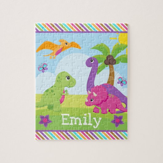 Niedliche Girl Dinosaurier Freunde Kinder Puzzle (Vertikal)