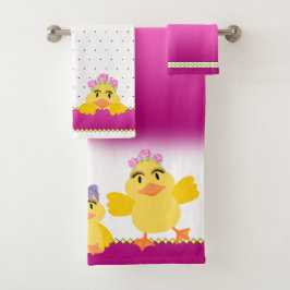 Niedliche Girl Ducks auf Pink & White Badhandtuch Set