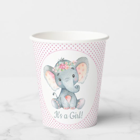 Niedliche Girl Elephant Babyduschpapier Pappbecher (Vorderseite)