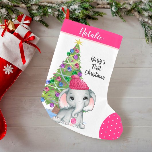 Niedliche Girl Elephant BABY'S ERSTE CHRISTMAS Pin Kleiner Weihnachtsstrumpf