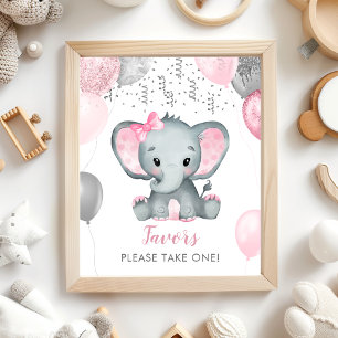 Niedliche Girl Elephant Balloons Kinderdusche Favo Poster