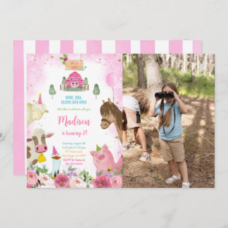 Niedliche Girl Farm Geburtstags-Foto Einladung