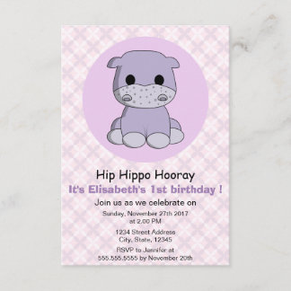 Niedliche Girl Hippo lila Girl Kindergeburtstag Pa Einladung