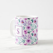 Niedliche Girl-Lila-Floral-Blume Monogramm Kaffeetasse (Vorderseite Links)