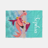 Niedliche Girl Lila Mermaid Flamingo mit Namen Fleecedecke (Vorderseite (Horizontal))