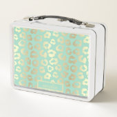 Niedliche Girl Mint Green Gold Leopard Print Custo Metall Brotdose (Rückseite)
