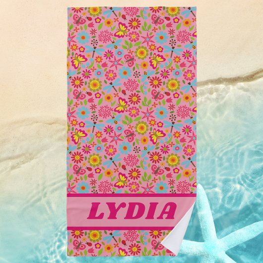 Niedliche Girl-Monogramm-Vorname Kinder Strandtuch