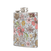 Niedliche Girl Old Rose Rosa Blumendoodles Design Flachmann (Links)