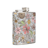 Niedliche Girl Old Rose Rosa Blumendoodles Design Flachmann (Rechts)