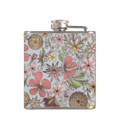 Niedliche Girl Old Rose Rosa Blumendoodles Design Flachmann (Rückseite)