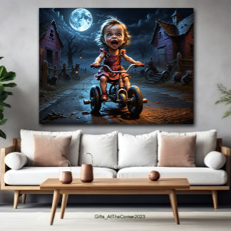 Niedliche Girl on Bicycle Horror Fantasy Poster