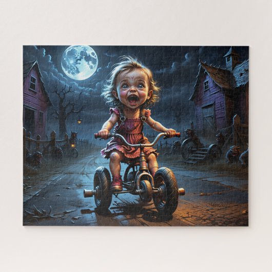 Niedliche Girl on Bicycle Horror Fantasy Puzzle (Horizontal)