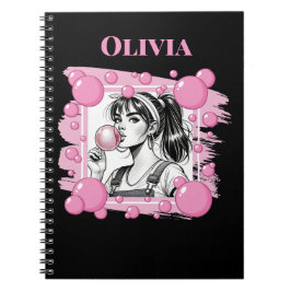 Niedliche Girl & PBubble, Comic Spaß, Schwarz & We Notizblock