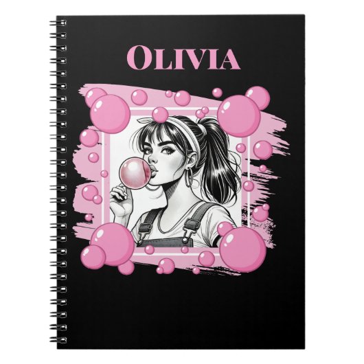 Niedliche Girl & PBubble, Comic Spaß, Schwarz & We Notizblock (Vorderseite)