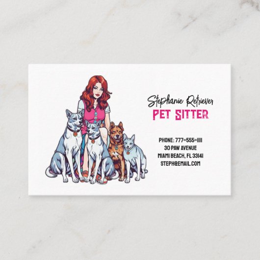 Niedliche Girl Pet Sitter Dog Walker Visitenkarte (Vorderseite)