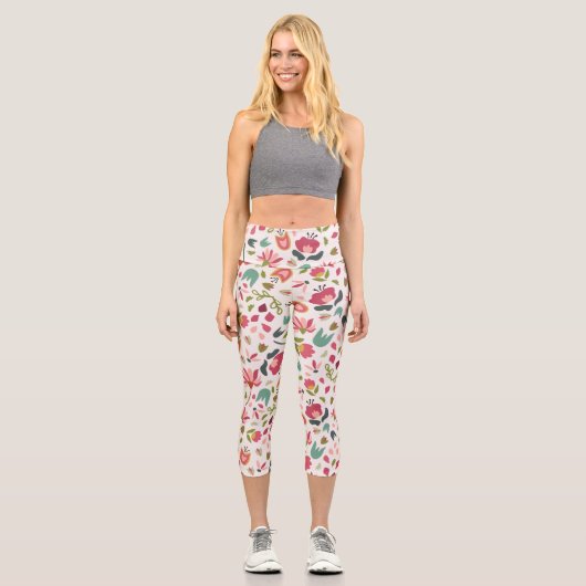 Niedliche Girl-Pink-Blume Capri Leggings (Vorderseite)