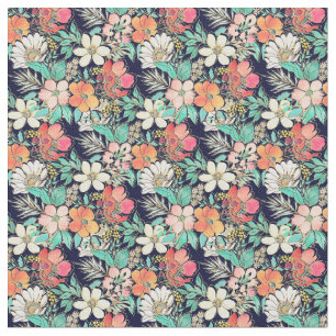 Niedliche Girl Pink Blütengolden Schlaganfälle D Stoff