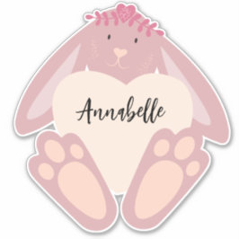Niedliche Girl-Pink-Bunny mit Herzenslust Blume Aufkleber
