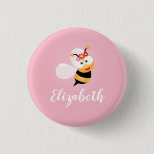 Niedliche Girl Pink Flower Honey Bee Whimsical Button