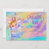 Niedliche Girl Pink Tanzkaninchen 1. Geburtstag Pa Einladung (Vorderseite)