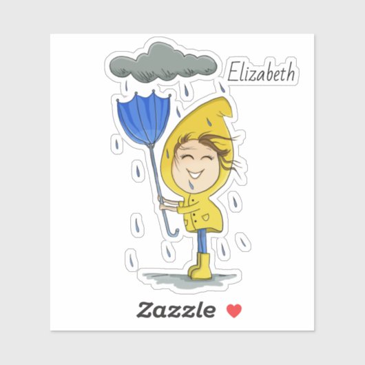 Niedliche Girl Rainy Windy Day Grafik personalisie Aufkleber (Blatt)