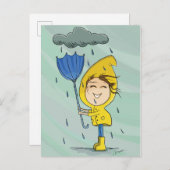 Niedliche Girl Rainy Windy Day Grafik Postkarte (Vorne/Hinten)