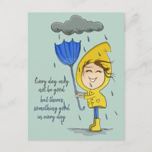 Niedliche Girl Rainy Windy Day Grafische Ermutigun Postkarte