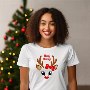 Niedliche Girl-Rentier-Gesichter T-Shirt