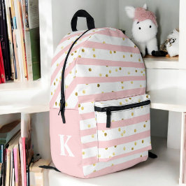 Niedliche Girl-Rosa Streifen und Punkte mit Monogr Bedruckter Rucksack