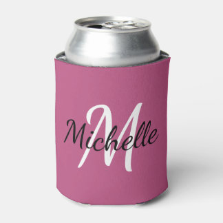 Niedliche, Girl-Rosa und Weiß-Mit Monogramm Vorlag Dosenkühler