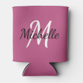 Niedliche, Girl-Rosa und Weiß-Mit Monogramm Vorlag Dosenkühler (Vorderseite)